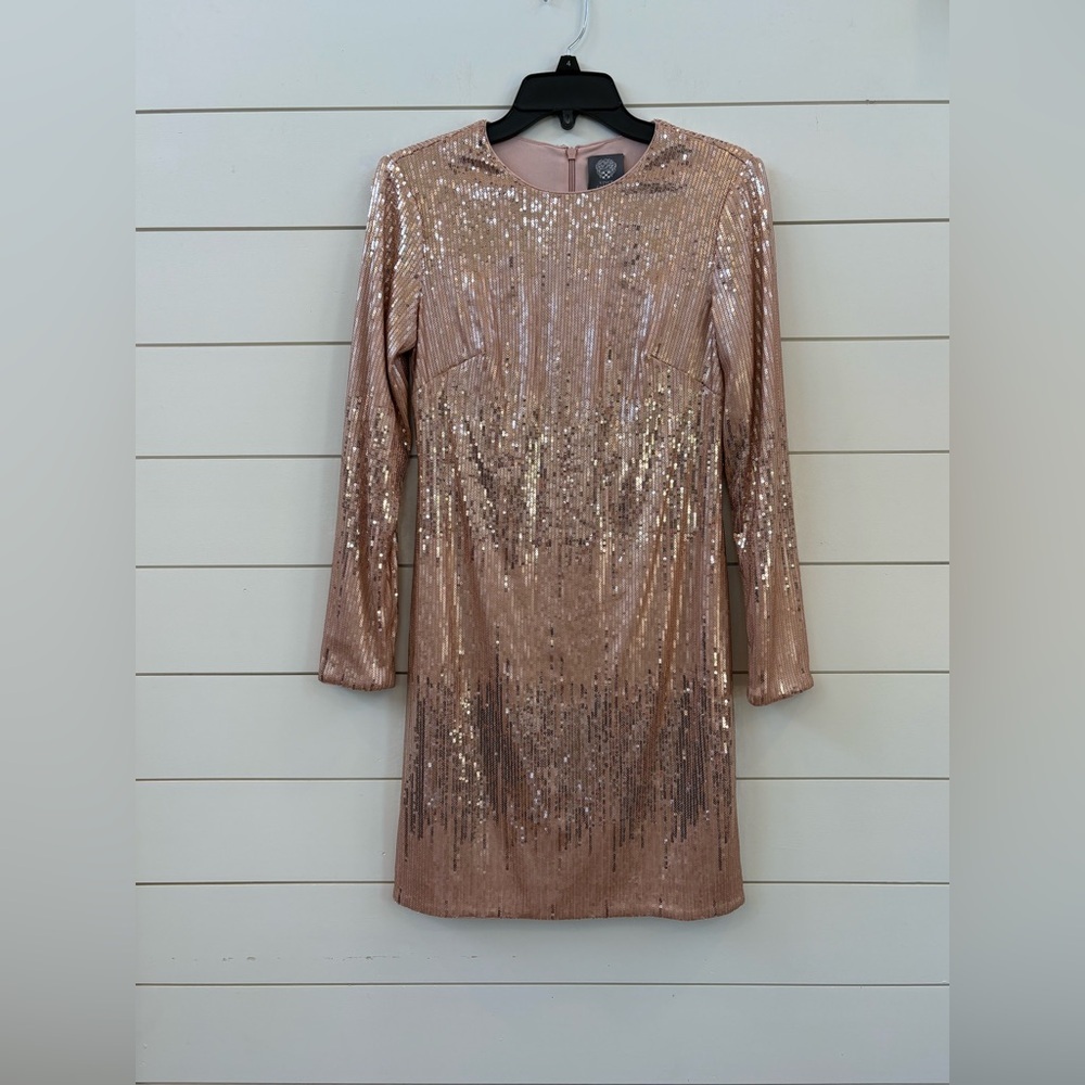 Vince Camuto Rose Gold Sequin Long Sleeve Sheath Dress
